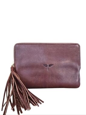 Clnei Brown Leather Zip Around Unisex Travel Wallet Pouch